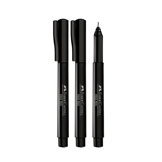 Caneta Faber Castell Fine Pen 0.4mm Preta Ponta Fina C/ 3 Un