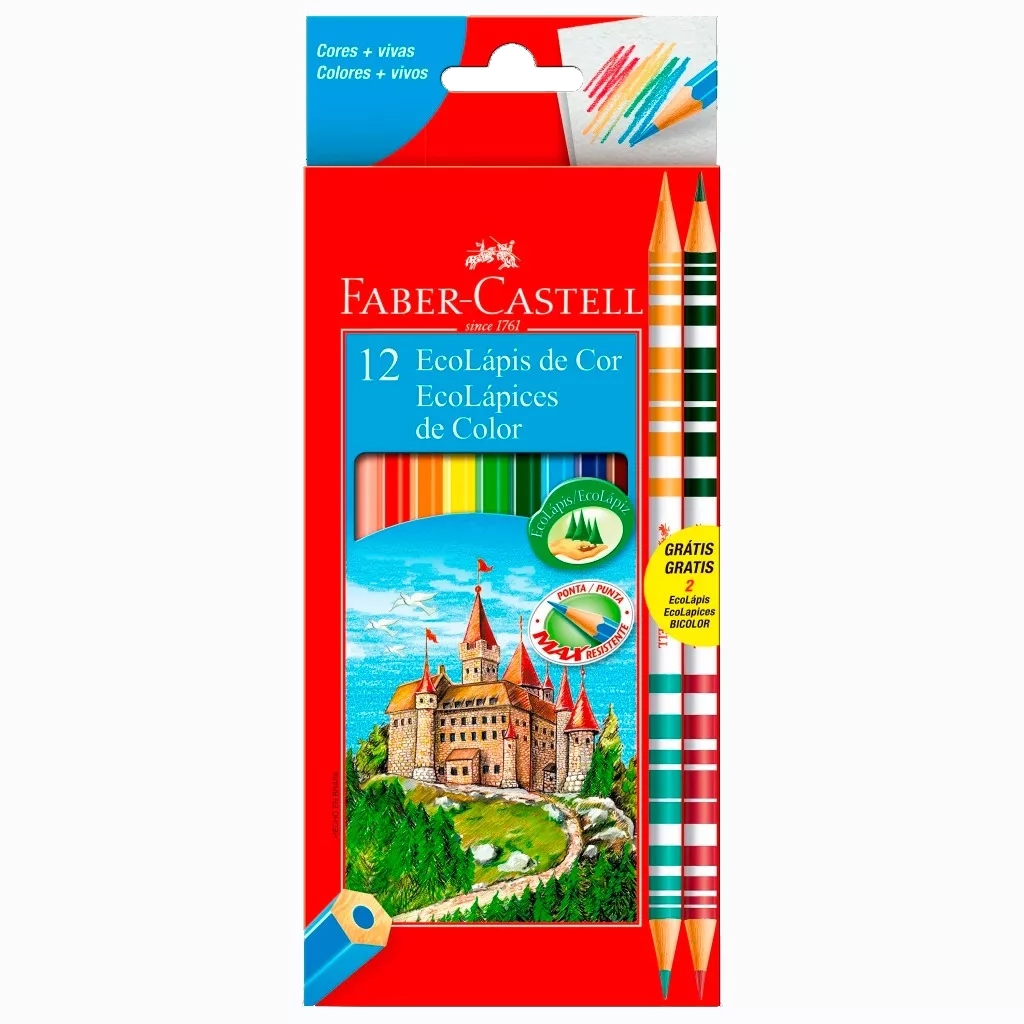Lápis De Cor Faber Castell 10 Cores + 2 Bicolor Ecolápis - Imagem 2