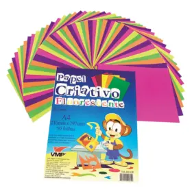 Papel Criativo Fluorescente A4 50fls 5 Cores Vmp