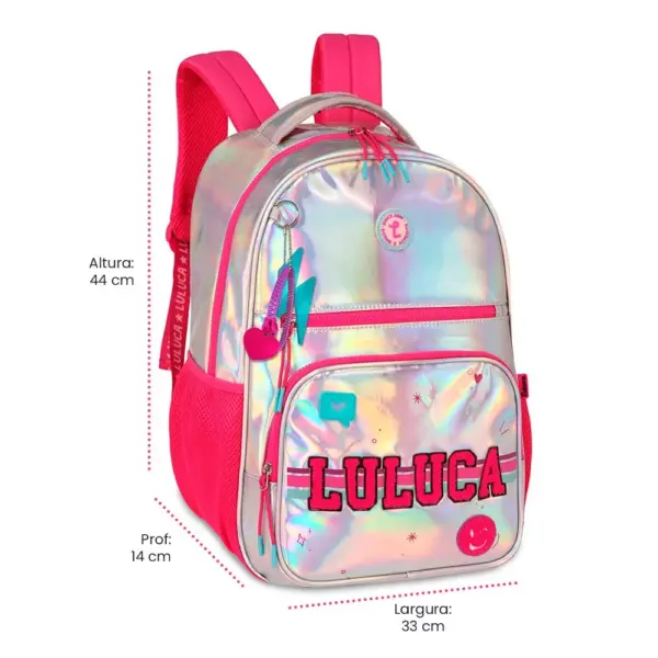 Mochila de Costas Holográfica Rosa Luluca - Imagem 3