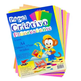 Papel Criativo Fluorescente A4 50fls 5 Cores Vmp