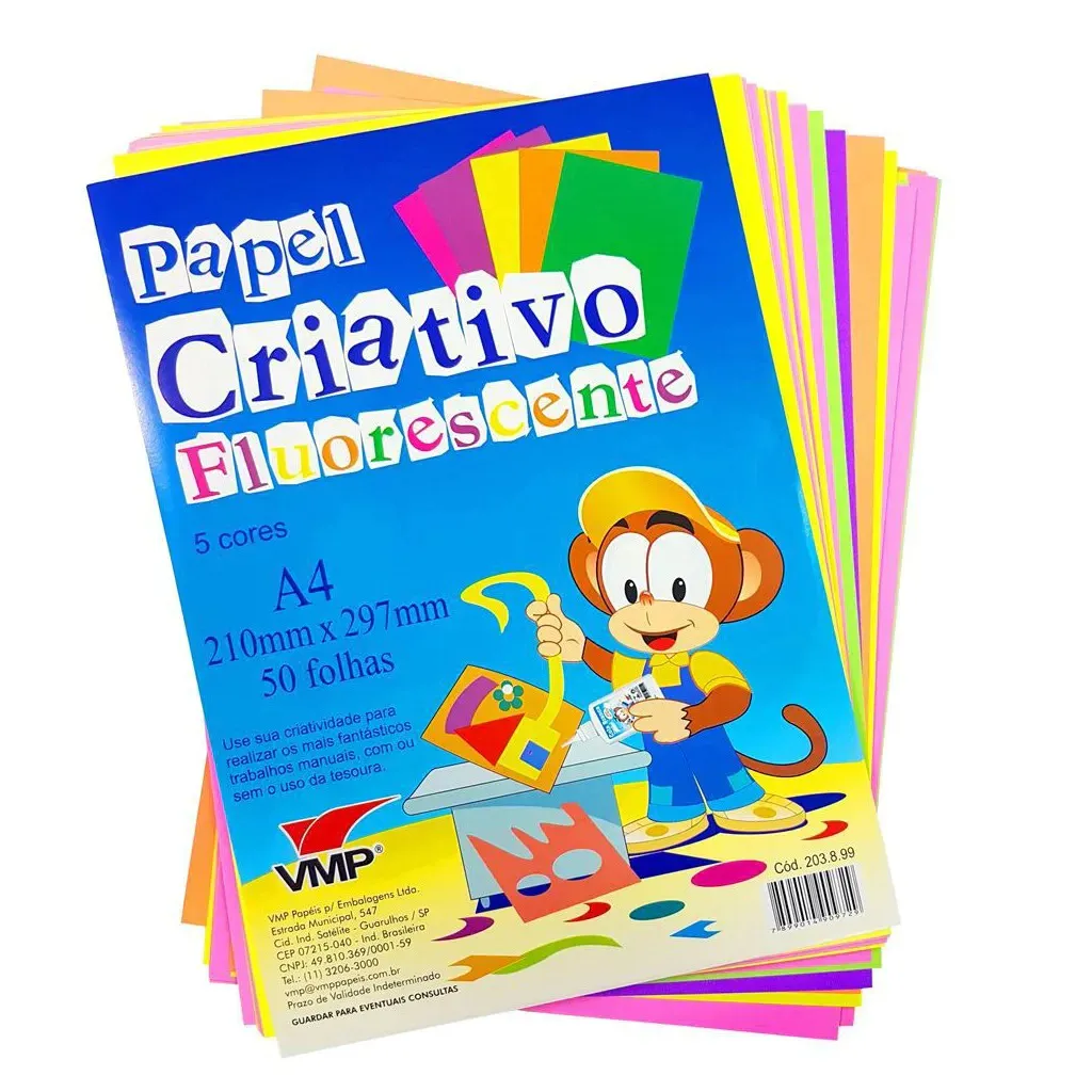 Papel Criativo Fluorescente A4 50fls 5 Cores Vmp